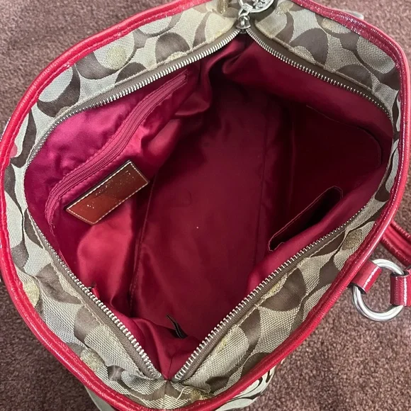 Vintage Coach Red and Tan Signature Shoulder Bag - Picture 2 of 8